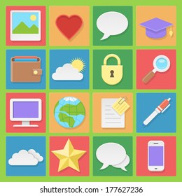 Vector set of sixteen light icon for web in flat design
