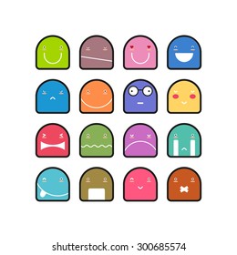 Vector set of sixteen smiley faces. Modern, geometric and stylish icon.