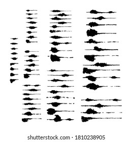 Vector set of sixty five hand created ink puddled art brushes. Easy to use. There are all of them on brushes panel.
