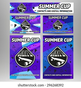 Vector set with skateboard and longboard championship flyers, cards and banner 
