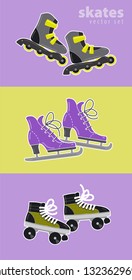 a vector set of skates of different types on abstract background