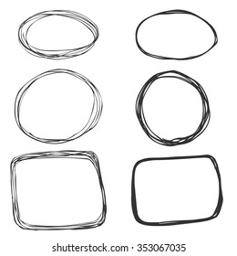 Vector Set Of Sketch Abstract Doodle Frames. Circle And Rectangle