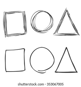 Vector Set Of Sketch Abstract Doodles. Square, Circle, Triangle