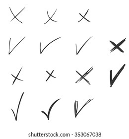 Vector Set of Sketch Abstract Doodles. Checkes and Crosses