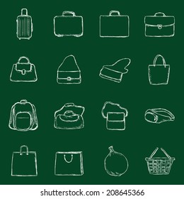  Vector Set of Sketch Bags Icons. Chalk on a Blackboard.