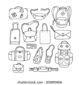 Vector Set of Sketch Bags. Isolated.