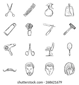 Vector Set of Sketch Barber Shop Icons