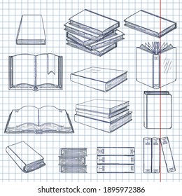 Vector Set of Sketch Books on Checkered Background