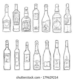 Vector Set of Sketch Bottles