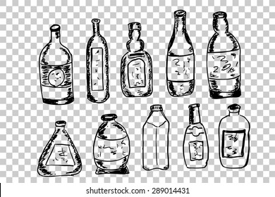 Vector Set of Sketch Bottles 