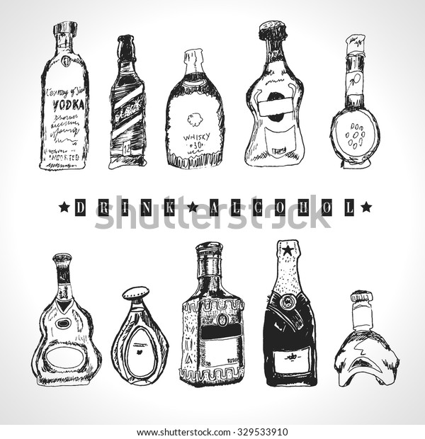 Vector Set Sketch Bottles Hand Drawn Stock Vector (Royalty Free) 329533910