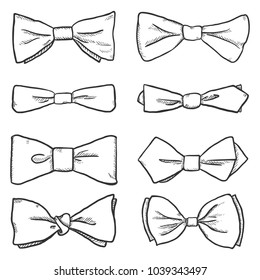 Vector Set of Sketch Bowties. Different Types Collection.