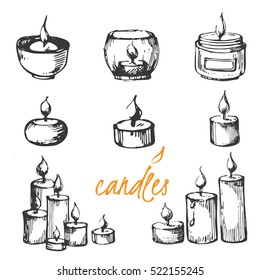 Vector set of sketch candles.