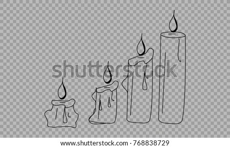 Vector Set of Sketch Candles. Process of Candle Burning. on a transparent background.