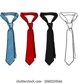 Vector Set of Sketch and Cartoon Color Neckties. Office Accessory.