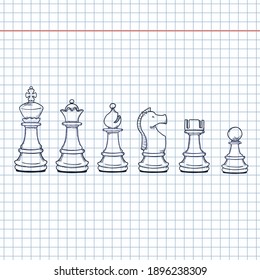 Vector Set of Sketch Chess Pieces. Full Chess Figures Collection.