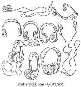 Vector Set of Sketch Circumaural Headphones