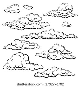 Vector set of sketch clouds Isolated on white background.