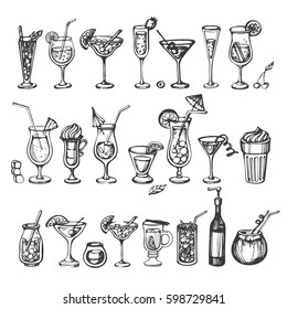 Vector set of sketch coctails