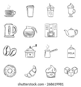 Vector Set of Sketch Coffee Icons. Icons for Coffee Shop.