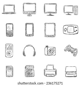 Vector Set of Sketch Computer Devices Icons