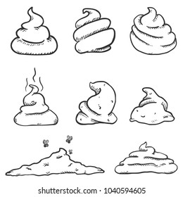 Vector Set Of Sketch Doodle Poop. Hand Drawn Shit Variations.