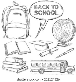 Vector Set of Sketch Education Objects. Back to School