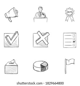Vector Set of Sketch Elections Icons. Politics Vote Pictograms.