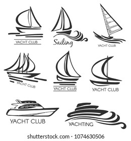 Vector set with sketch emblems with yacht