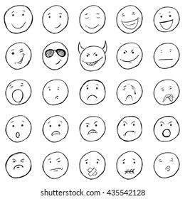 Vector Set Sketch Emoticons Variations Smileys Stock Vector (Royalty ...