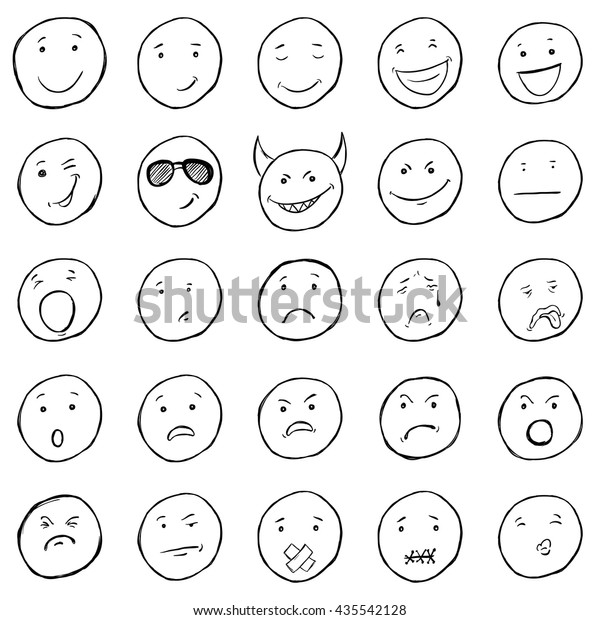 Vector Set Sketch Emoticons Variations Smileys Stock Vector (Royalty ...