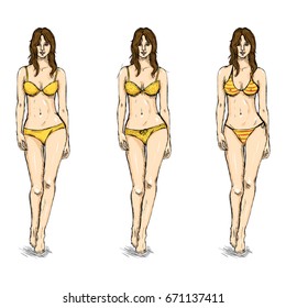 Vector Set of Sketch Female Models. Underwear.