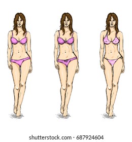 Vector Set of Sketch Female Models. Underwear.