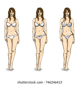 Vector Set of Sketch Female Models. Underwear.