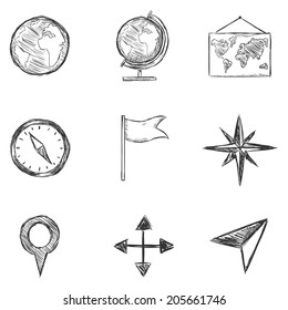 Vector Set of  Sketch Geography and Navigation  Icons