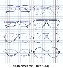 Vector Set Of Sketch Glasses. Eyeglass Frames.