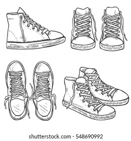 Vector Set of Sketch Gumshoes on White Background