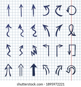 Vector Set of Sketch Hand Drawn Arrows on Checkered Background