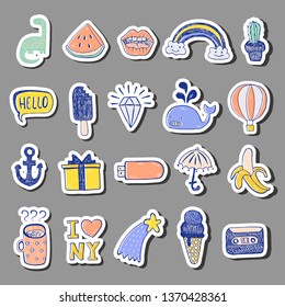 Vector Set Of Sketch Icons. Hand draw objects. Sticker version