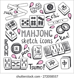 Vector set of sketch mahjong elements