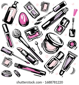 Vector set with sketch make up icons