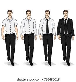 Vector Set Of Sketch Men Models. Business Dress Code.