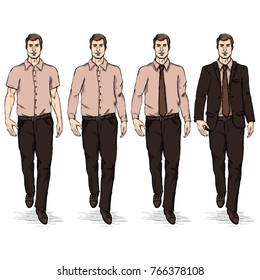 Vector Set of Sketch Men Models. Business Dress Code.