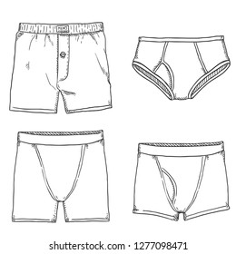 Vector Set of Sketch Mens Pants. Male Underwear. Different types of Underclothing. svg