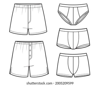 Vector Set of Sketch Mens Pants. Different types of Underclothing.