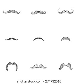 Vector Set of Sketch Mustaches. Types of Mustaches. 