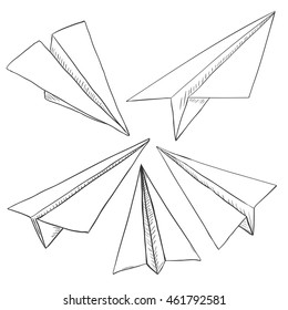 Vector Set of Sketch Paper Airplanes. Traditional Origami planes.