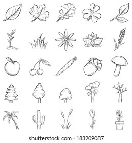 Vector Set of Sketch Plants Icons