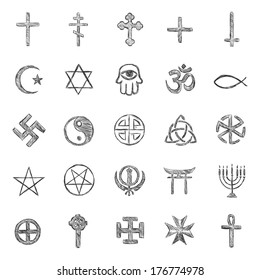 vector set of sketch religious symbols