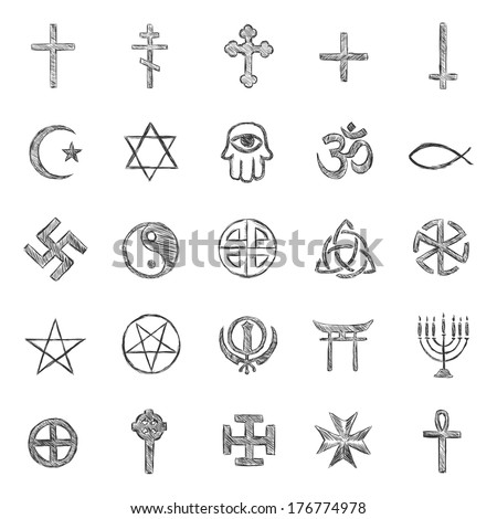 vector set of sketch religious symbols